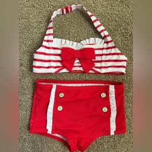 Janie and Jack Toddler Girl Red and White Two Piece Swimsuit